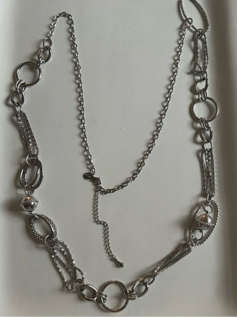 Lia Sophia Topsy Turvy Silver tone Necklace 43"-46" Office Date Statement Chic